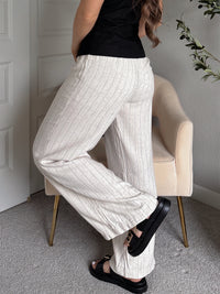 Cove Pinstripe Drawstring Wide Leg Pants (Oatmeal)