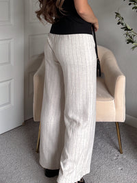 Cove Pinstripe Drawstring Wide Leg Pants (Oatmeal)