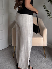 Cove Pinstripe Drawstring Wide Leg Pants (Oatmeal)