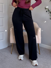 Crew Scuba Wide Leg Drawstring Pants (Black)