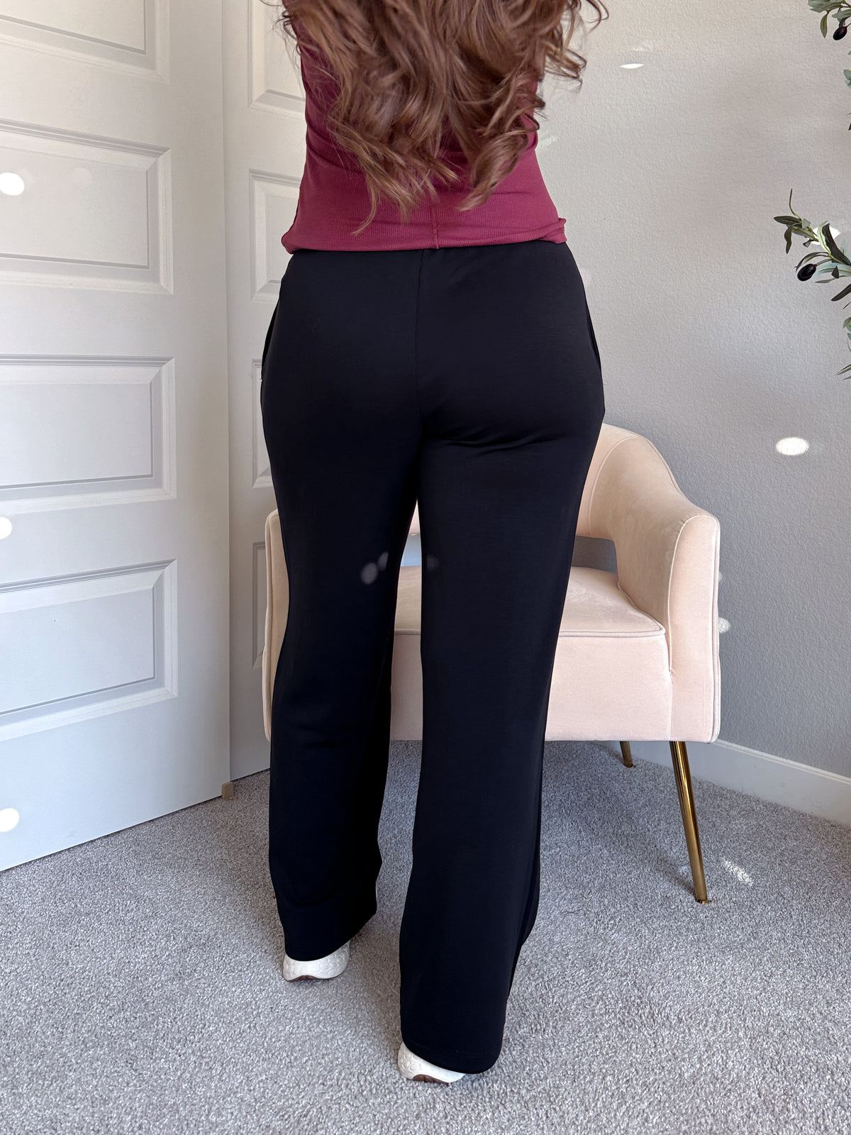 Crew Scuba Wide Leg Drawstring Pants (Black)