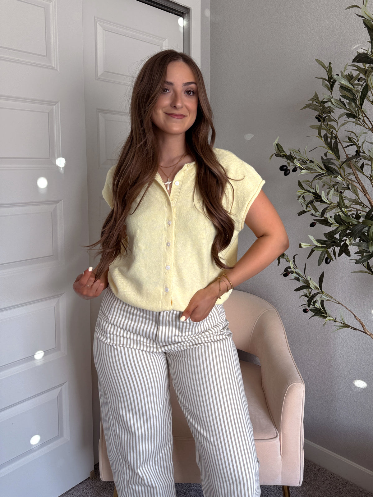 Daisy Lightweight Knit Sleeveless Cardigan (Butter Yellow)