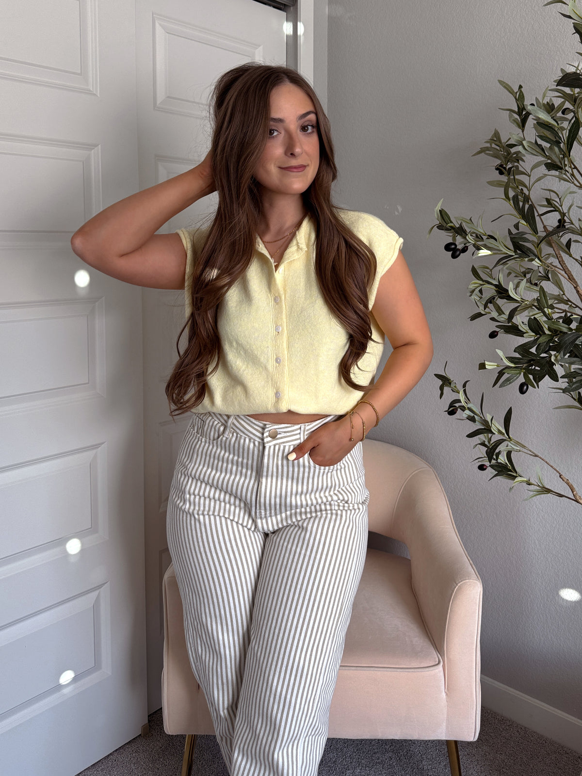 Daisy Lightweight Knit Sleeveless Cardigan (Butter Yellow)