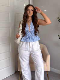Delilah Striped Poplin Peplum Top (Blue)