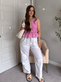 Delilah Striped Poplin Peplum Top (Pink)