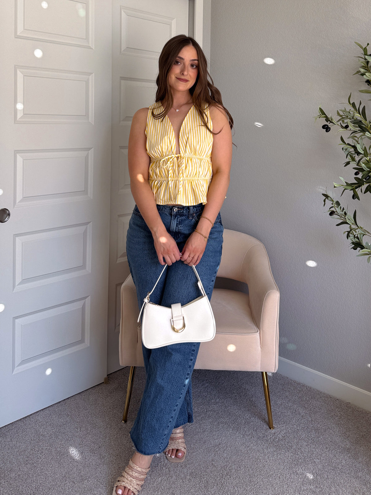 Delilah Striped Poplin Peplum Top (Yellow)