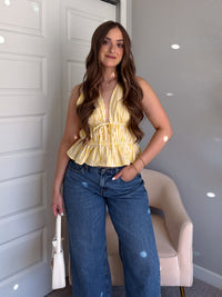 Delilah Striped Poplin Peplum Top (Yellow)