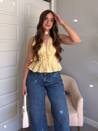 Delilah Striped Poplin Peplum Top (Yellow)