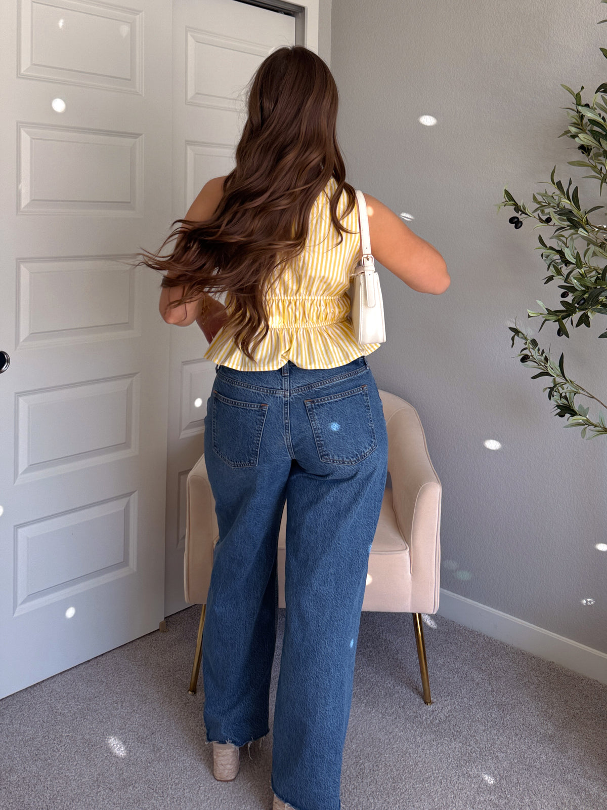 Delilah Striped Poplin Peplum Top (Yellow)