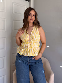 Delilah Striped Poplin Peplum Top (Yellow)