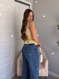 Delilah Striped Poplin Peplum Top (Yellow)