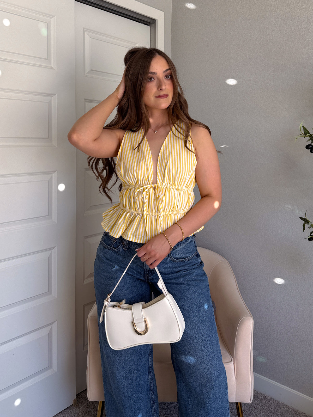 Delilah Striped Poplin Peplum Top (Yellow)