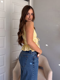 Delilah Striped Poplin Peplum Top (Yellow)