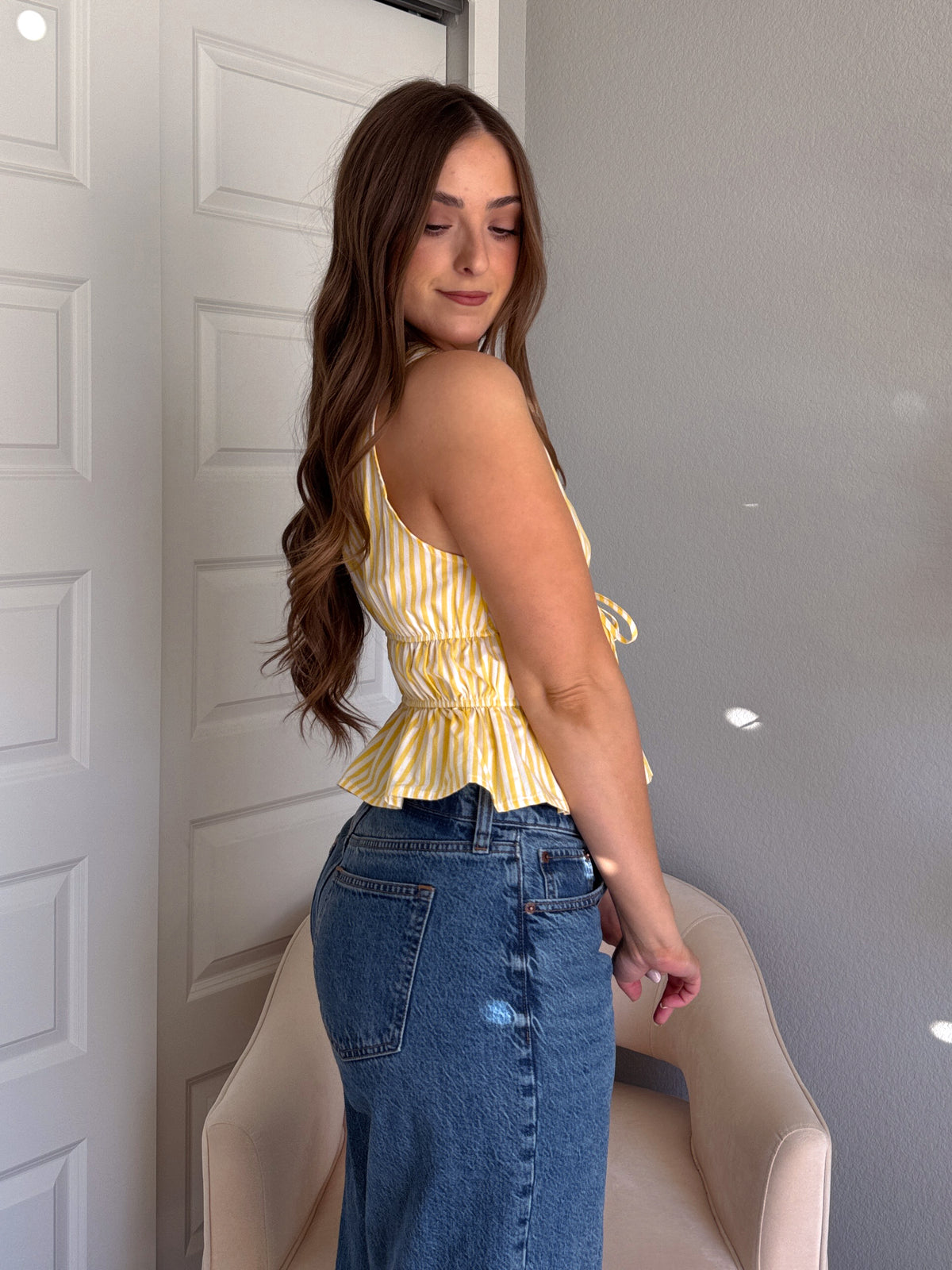 Delilah Striped Poplin Peplum Top (Yellow)