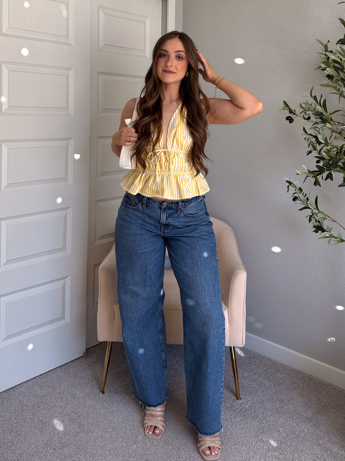 Delilah Striped Poplin Peplum Top (Yellow)