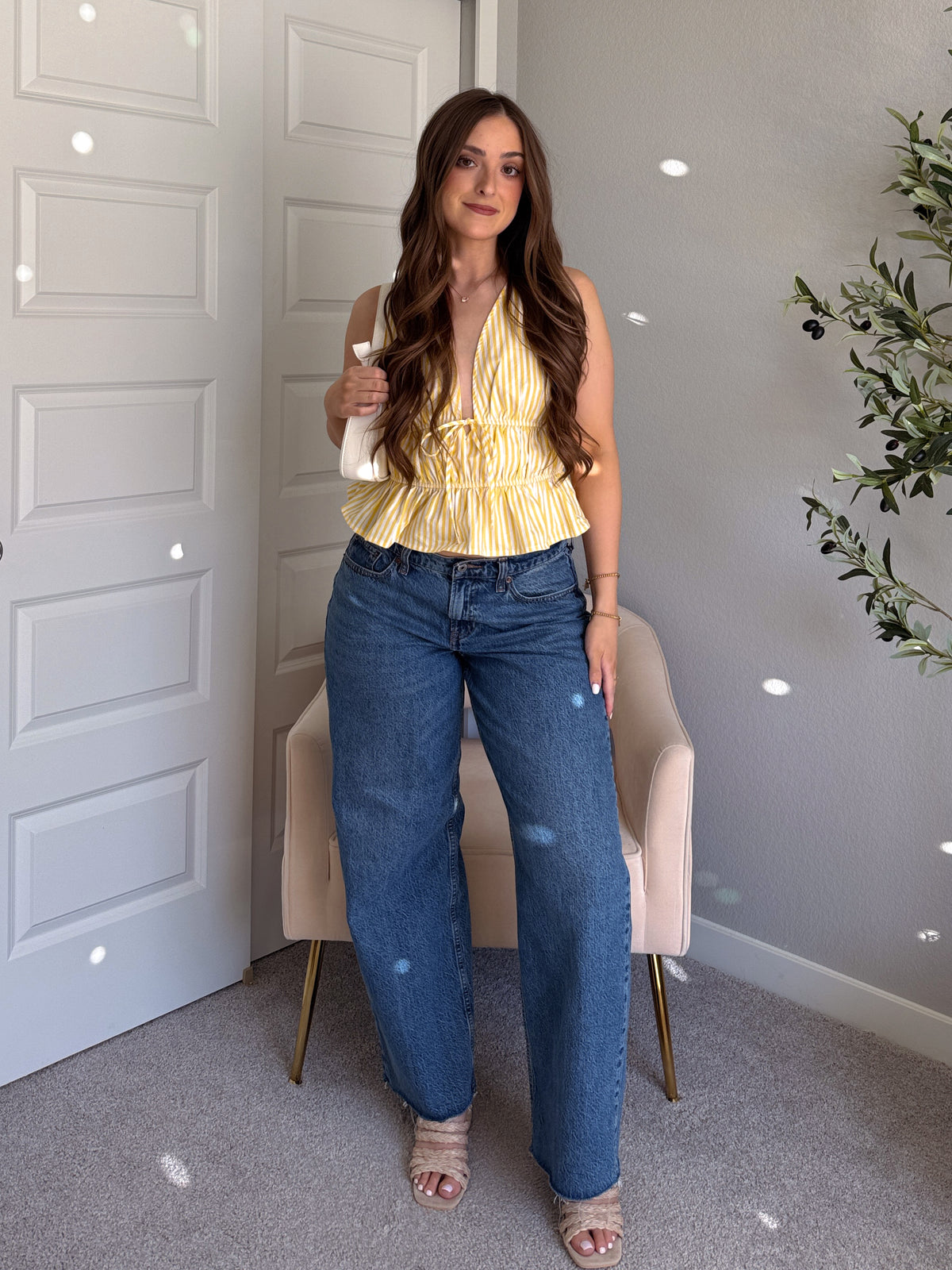 Delilah Striped Poplin Peplum Top (Yellow)