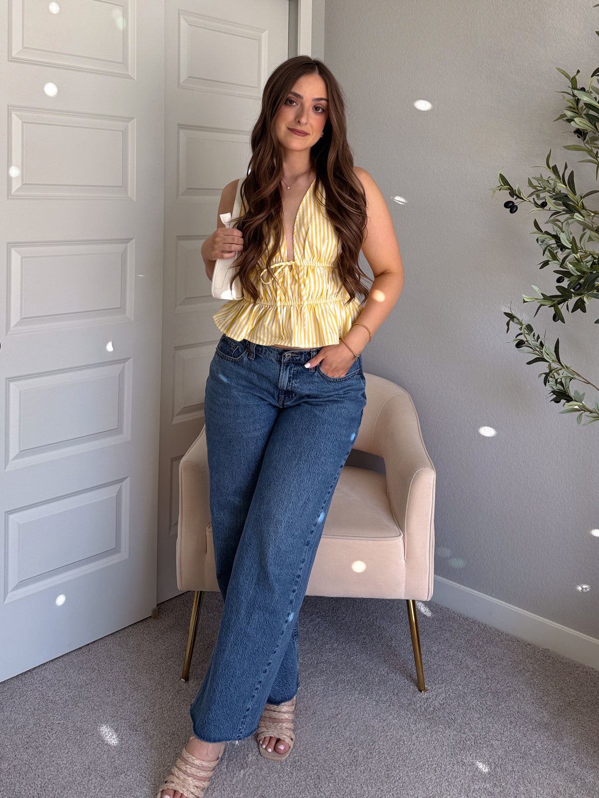 Delilah Striped Poplin Peplum Top (Yellow)