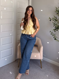 Delilah Striped Poplin Peplum Top (Yellow)