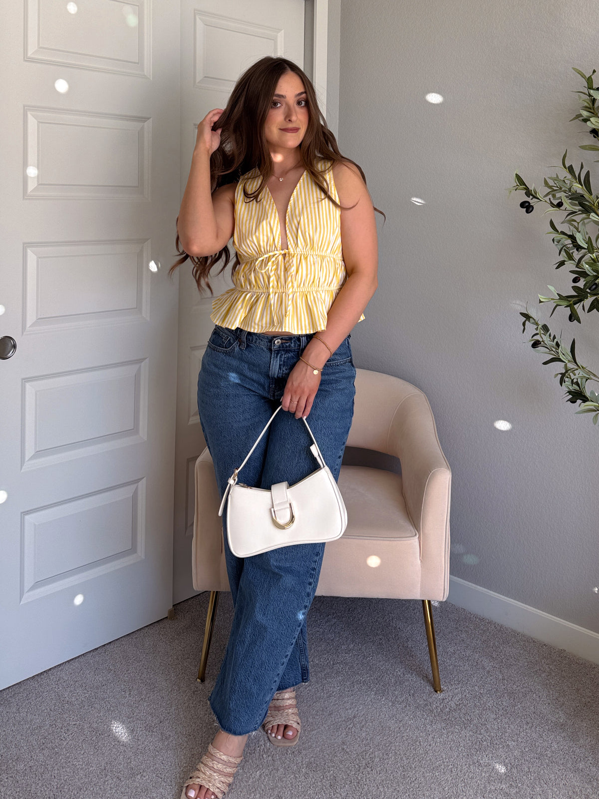 Delilah Striped Poplin Peplum Top (Yellow)