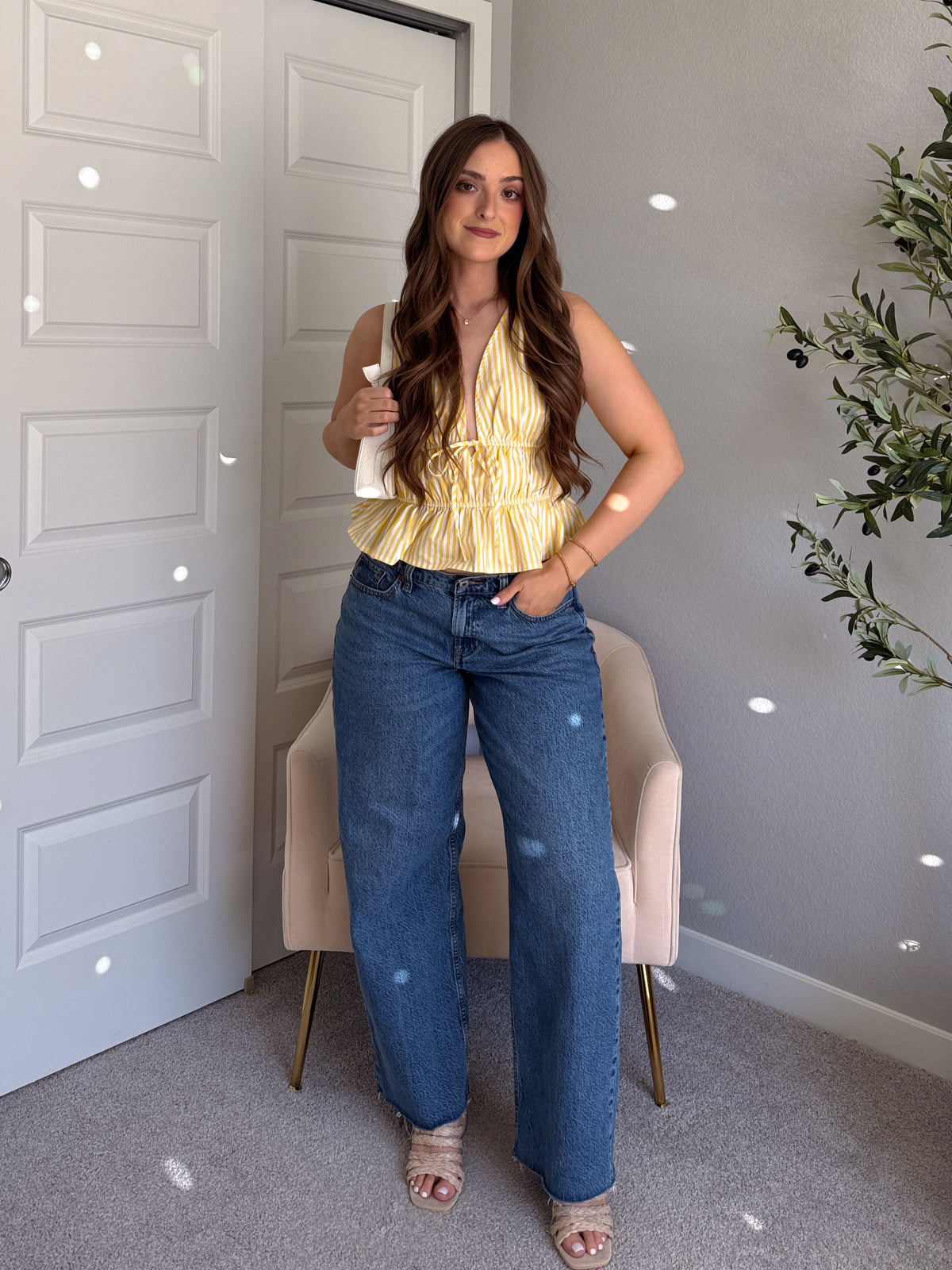 Delilah Striped Poplin Peplum Top (Yellow)