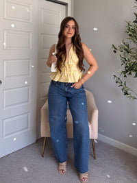 Delilah Striped Poplin Peplum Top (Yellow)