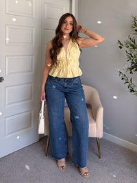 Delilah Striped Poplin Peplum Top (Yellow)