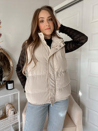 Dillon Oversized Corduroy Puffer Vest (Taupe)