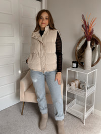 Dillon Oversized Corduroy Puffer Vest (Taupe)