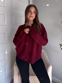 Dillon Oversized Henley Sweater (Burgundy)