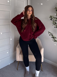 Dillon Oversized Henley Sweater (Burgundy)