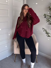 Dillon Oversized Henley Sweater (Burgundy)