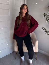 Dillon Oversized Henley Sweater (Burgundy)