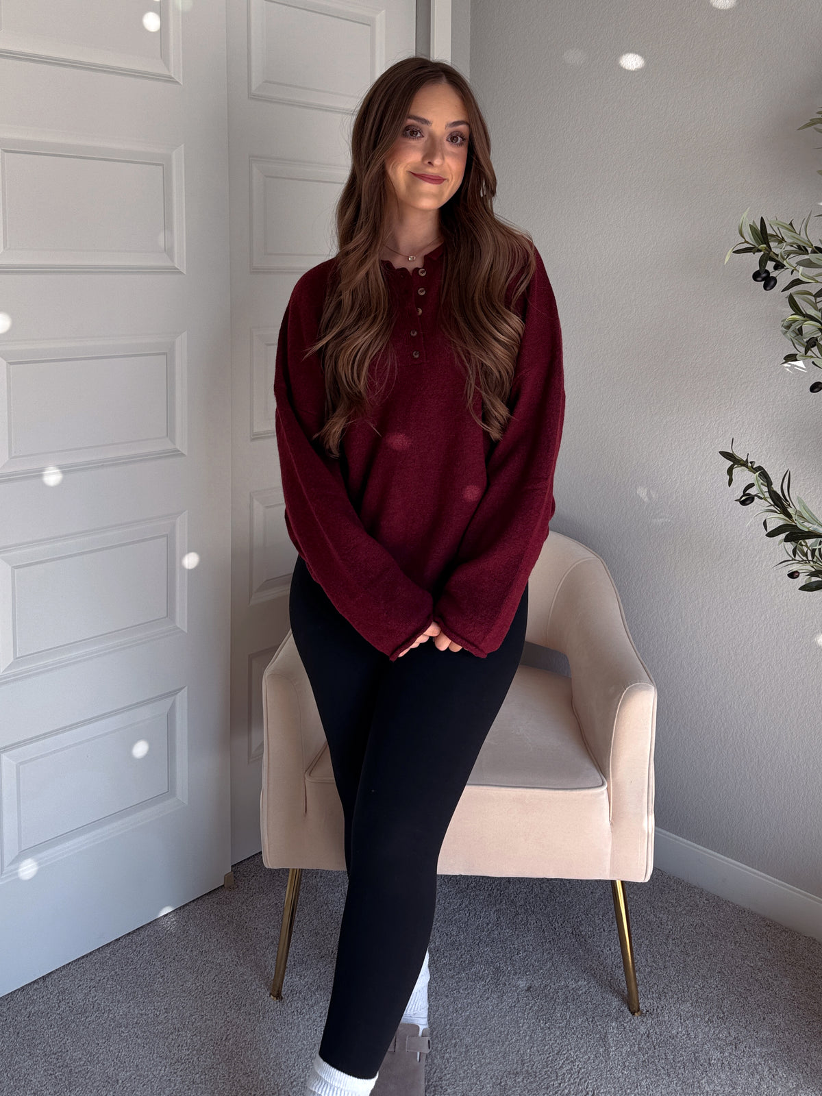 Dillon Oversized Henley Sweater (Burgundy)