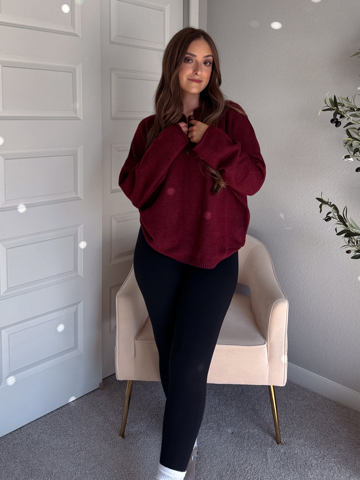 Dillon Oversized Henley Sweater (Burgundy)