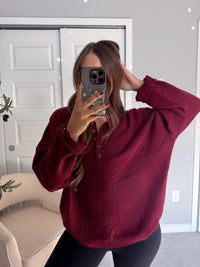 Dillon Oversized Henley Sweater (Burgundy)