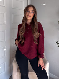 Dillon Oversized Henley Sweater (Burgundy)