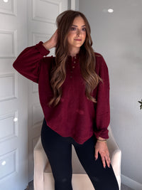 Dillon Oversized Henley Sweater (Burgundy)