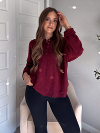 Dillon Oversized Henley Sweater (Burgundy)