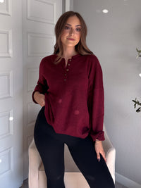 Dillon Oversized Henley Sweater (Burgundy)