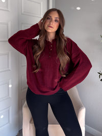 Dillon Oversized Henley Sweater (Burgundy)