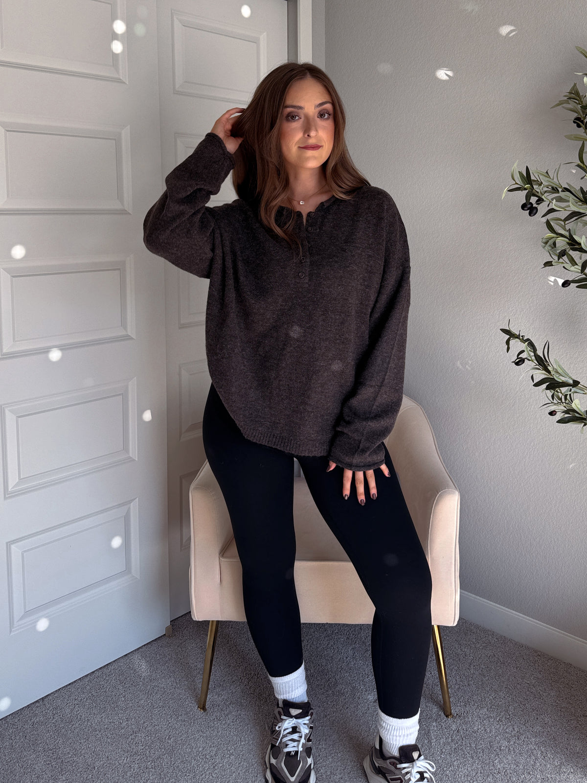 Dillon Oversized Henley Sweater (Deep Brown)