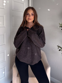 Dillon Oversized Henley Sweater (Deep Brown)