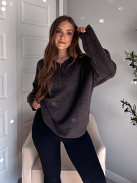 Dillon Oversized Henley Sweater (Deep Brown)