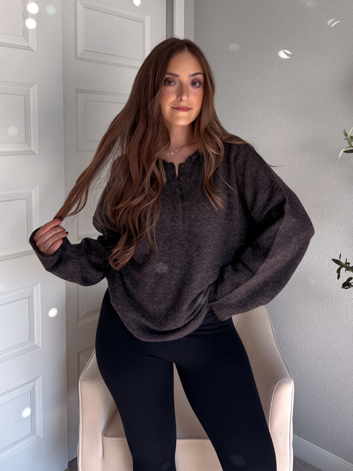 Dillon Oversized Henley Sweater (Deep Brown)
