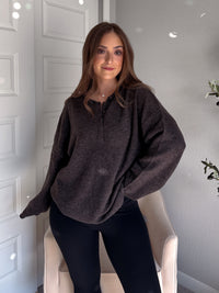 Dillon Oversized Henley Sweater (Deep Brown)