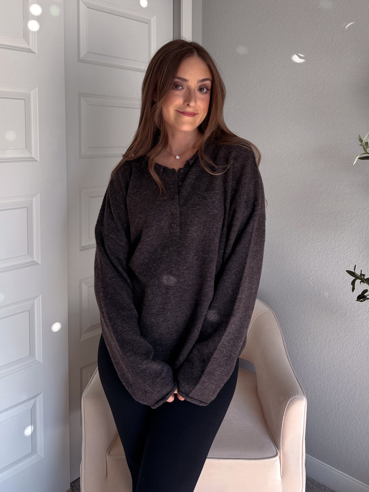 Dillon Oversized Henley Sweater (Deep Brown)