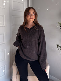Dillon Oversized Henley Sweater (Deep Brown)