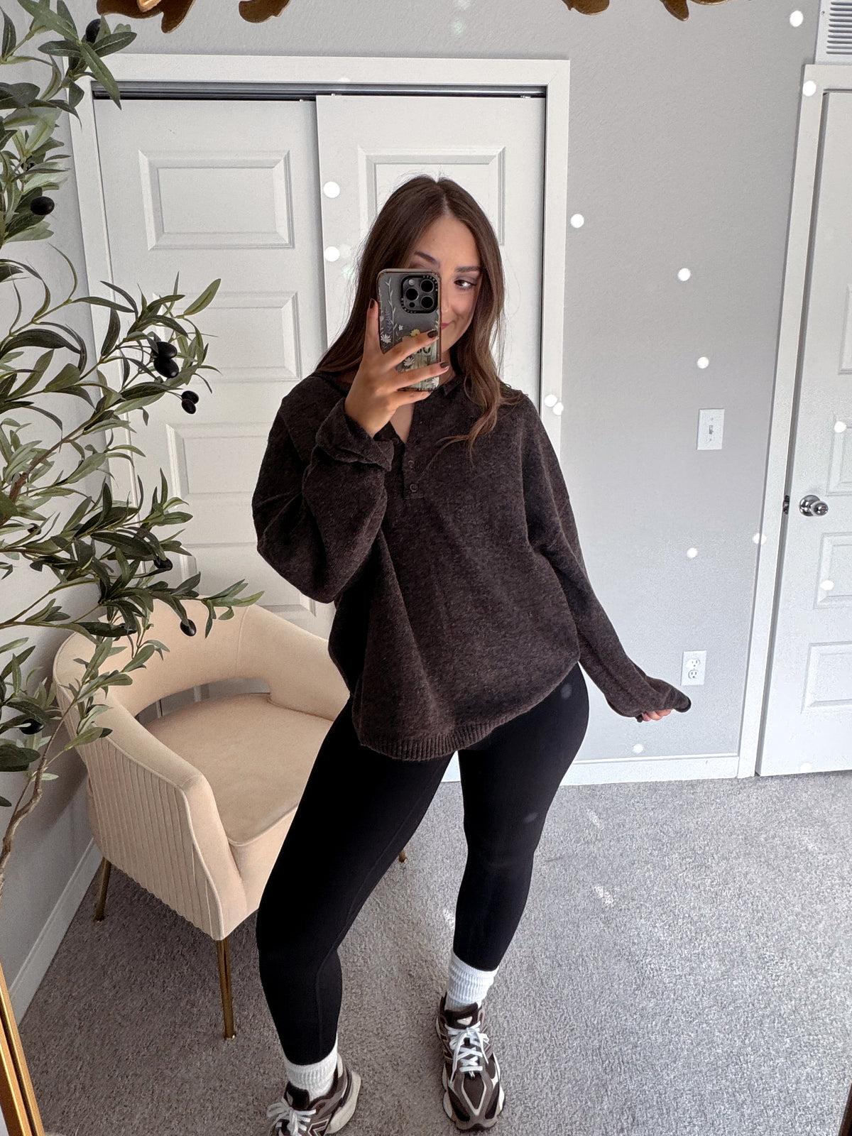 Dillon Oversized Henley Sweater (Deep Brown)
