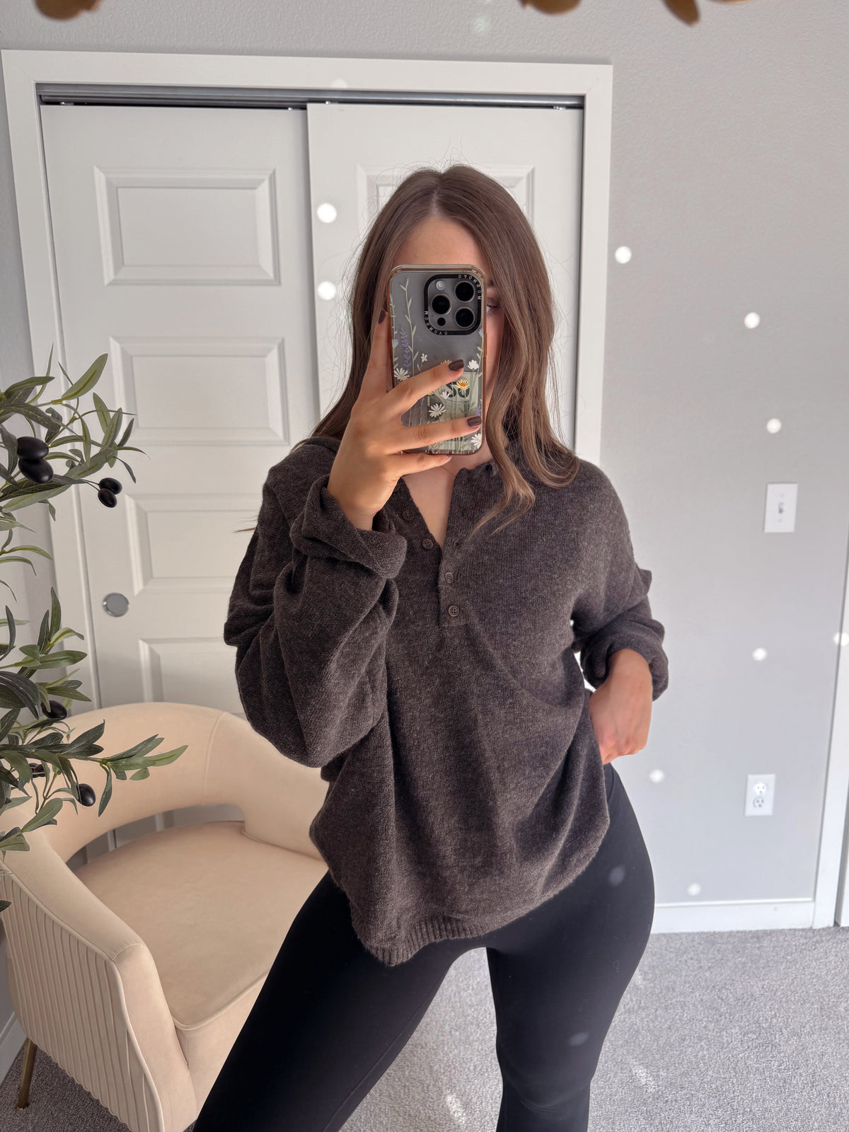 Dillon Oversized Henley Sweater (Deep Brown)