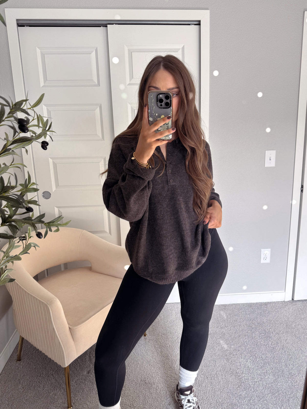 Dillon Oversized Henley Sweater (Deep Brown)
